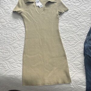 Abercrombie & Fitch Beige Ribbed Mini Dress